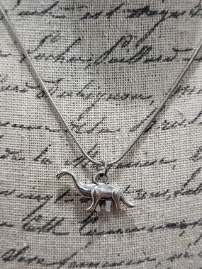 Silver Dinosaur Pendant Necklace - Silver